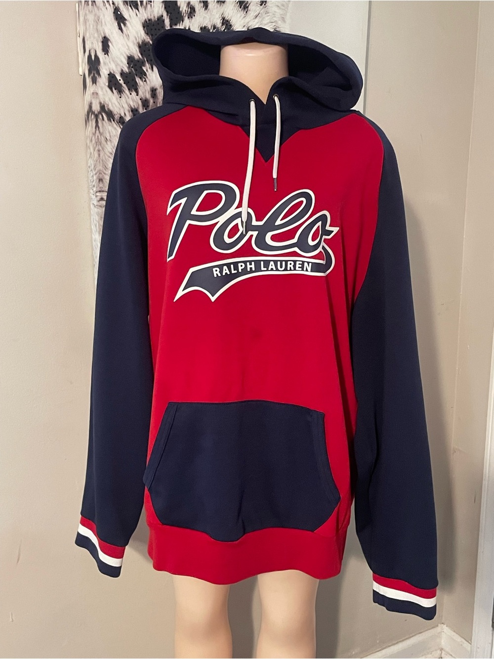 VTG Polo Ralph Lauren Hoodie Red White Logo loud colorblock pullover top XXL